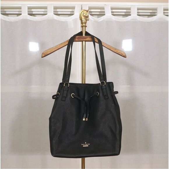 Kate Spade Black Pebbled Leather Bucket Bag - Picture 1 of 8